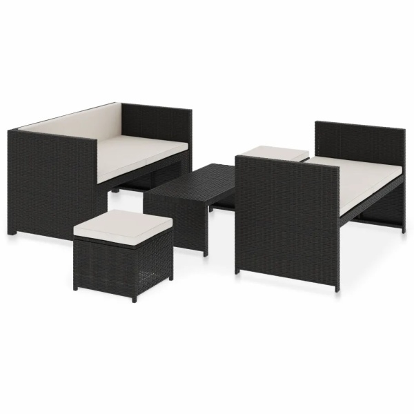 Set Mobilier De Grădină Cu Perne 5 Piese Negru Poliratan 48132